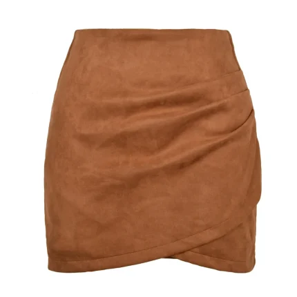 Women Retro Solid Color Irregular Suede Skirt - Image 6