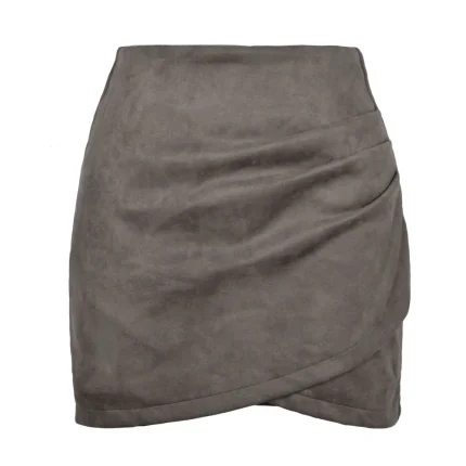 Women Retro Solid Color Irregular Suede Skirt - Image 7