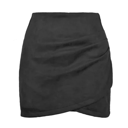 Women Retro Solid Color Irregular Suede Skirt - Image 8