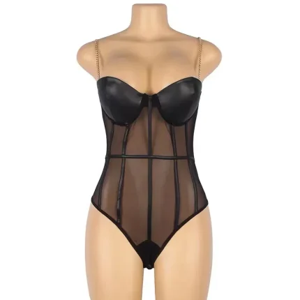 Summer Women Fashion Sexy Metal Chain Strap Mesh See-Through Bodysuits - Image 4