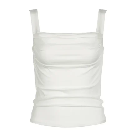 Women Fashion Solid Color Square Collar Creased Crop Top Camisole - Image 7