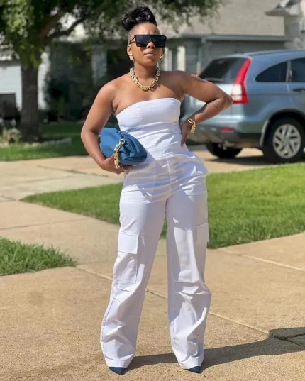 Women Strapless Cargo Pocket Sleeveless Women Solid Color Tube Jumpsuits - Image 3