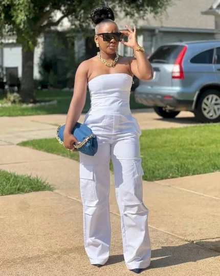 Women Strapless Cargo Pocket Sleeveless Women Solid Color Tube Jumpsuits - Image 4