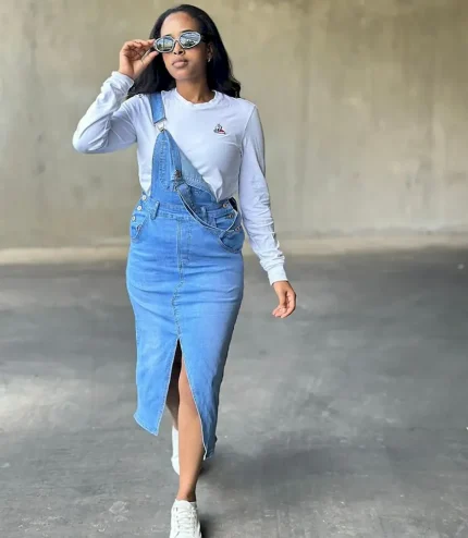 Women Fashion Large Pocket Split Denim Dress - Image 4