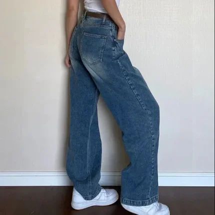Women Retro Loose High Waist Straight Jeans - Image 3