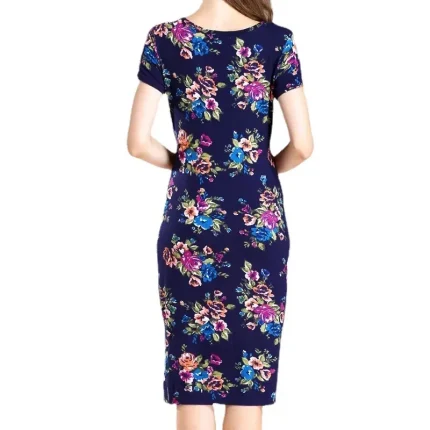 Summer Pregnant Women Fashion Casual Floral Printed Short Sleeve Breastfeeding Dress - Image 4