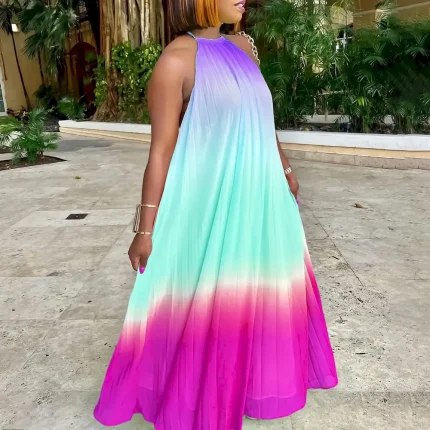 Women Fashion Sexy Halter Neck Backless Gradient Pleated Dress - Image 3