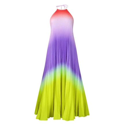 Women Fashion Sexy Halter Neck Backless Gradient Pleated Dress - Image 7