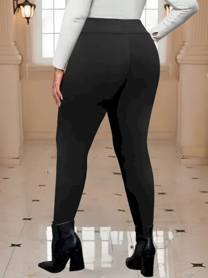 Women Fashion Plus Size Zipper Stitching Pu High Waist Pants - Image 3