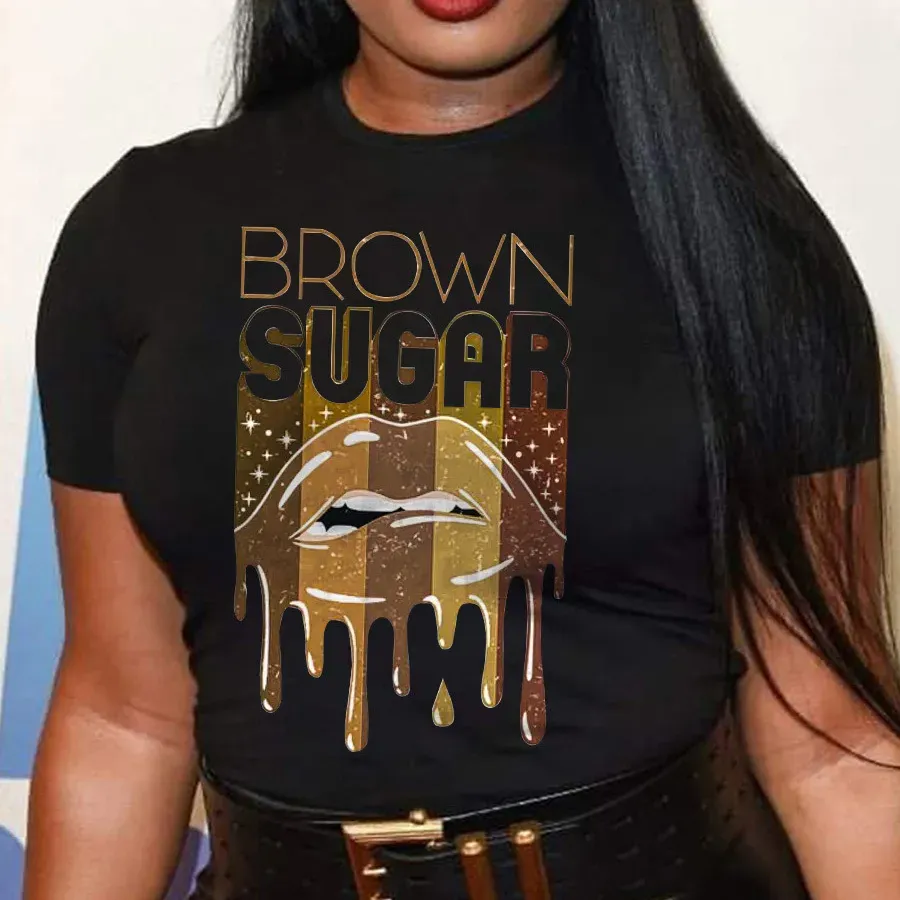 T103D15E85_30636.webp Women Fashion Casual Plus Size Printed Round Neck T-Shirt - Image 1