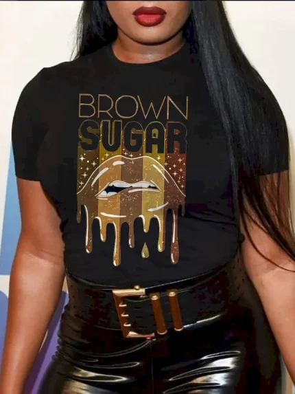 Women Fashion Casual Plus Size Printed Round Neck T-Shirt - Image 4