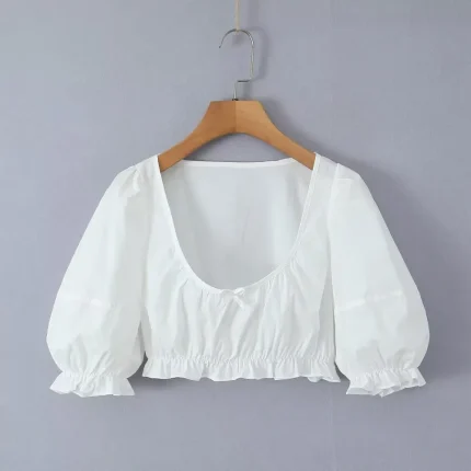 Women Summer Vacation Crop Top Long Skirt White Set - Image 3