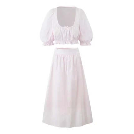 Women Summer Vacation Crop Top Long Skirt White Set - Image 6