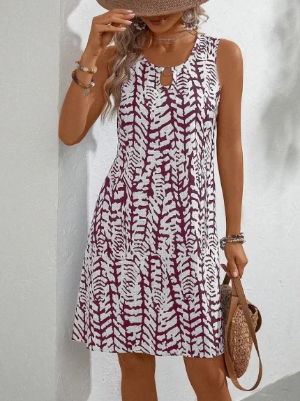Women Fashion Casual Boho Flower Printed Sleeveless Loose Dress - Image 6