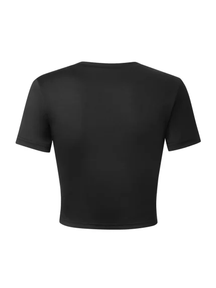 Women Fashion Casual Printed Round Neck Short Sleeve Tight Crop Top - Image 4