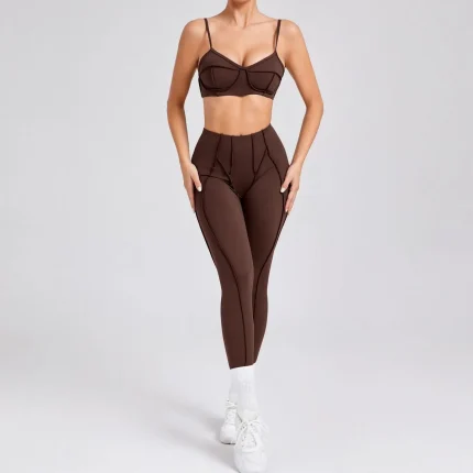 Women Fashion Yoga Sports Solid Color Sleeveless Bra Top And Pants Set - Image 7