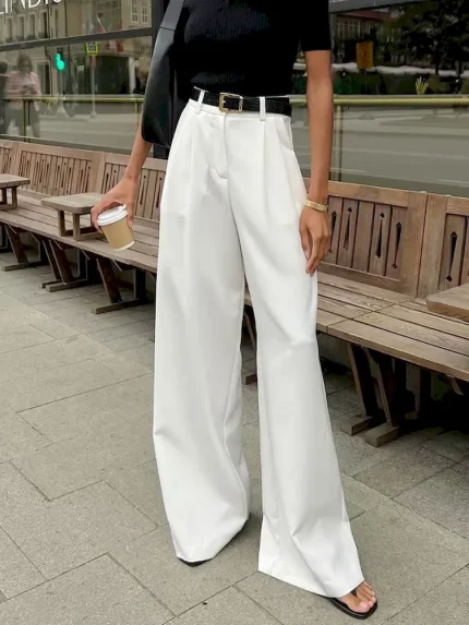 Women Fashion Casual Simple High Waist Loose Pants - Image 3