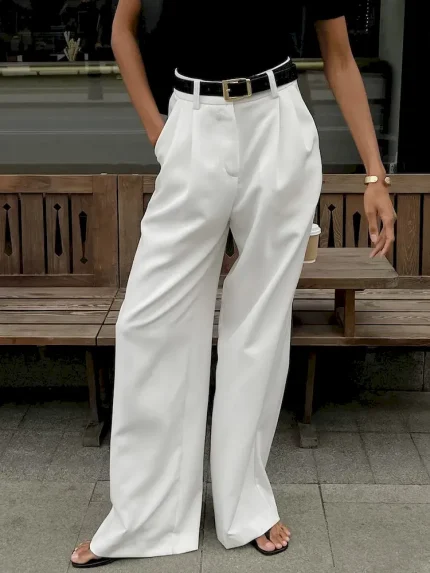 Women Fashion Casual Simple High Waist Loose Pants - Image 4