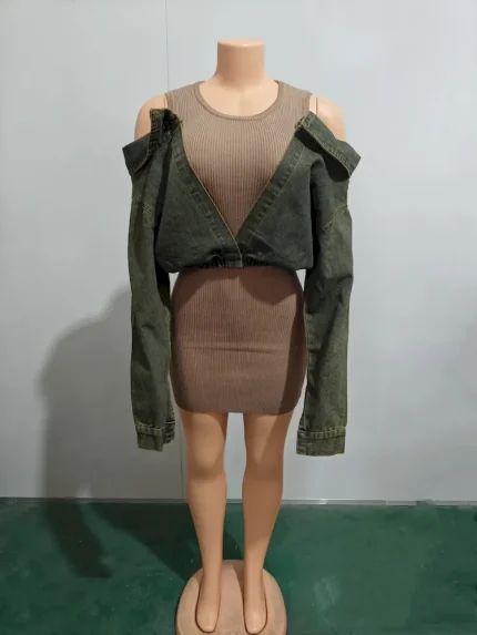 Women Fashion Creative Denim Stitching Long-Sleeve Slim Fit Dress - Image 6