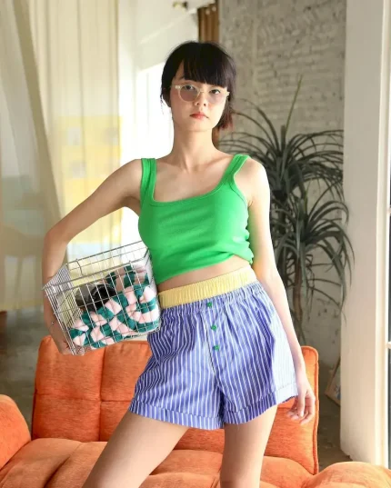 Women Fashion Casual Contrast Color Stripe Shorts - Image 5