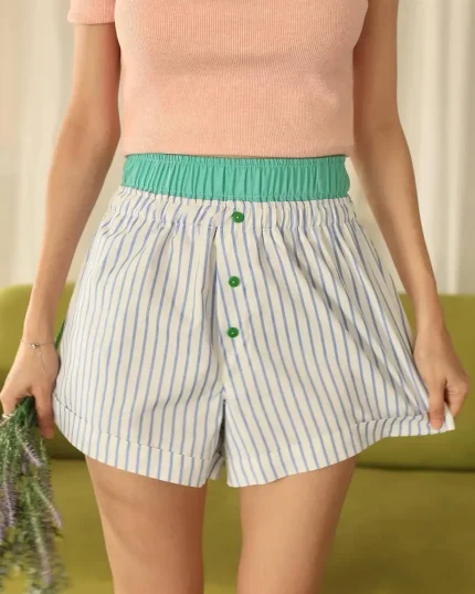 Women Fashion Casual Contrast Color Stripe Shorts - Image 7