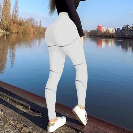 Women Fashion Casual Stripe Printed Yoga Sports Leggings - Image 3