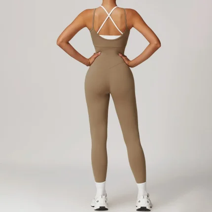 Women Fashion Fake Two-Piece Contrast Color Backless Yoga Sports Jumpsuits - Image 3