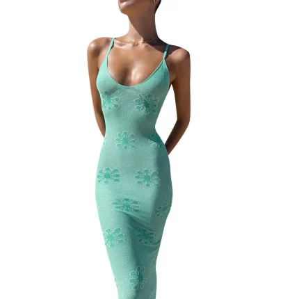 Women Holiday Sexy Printed Sling Bodycon Maxi Dress - Image 4